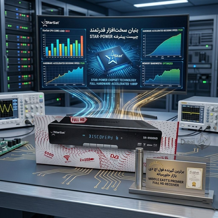 گیرنده استارست مدل 9900 پرچم دار فول اچدی از برند استارست دارای پنل نوشتاری روان(اصل امارات) پک پلمپ