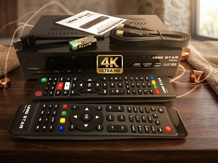 گیرنده فورکی اسپارک برند یونیک استار SPARK 4K ده بیت دو ریموت کنترل و wifi