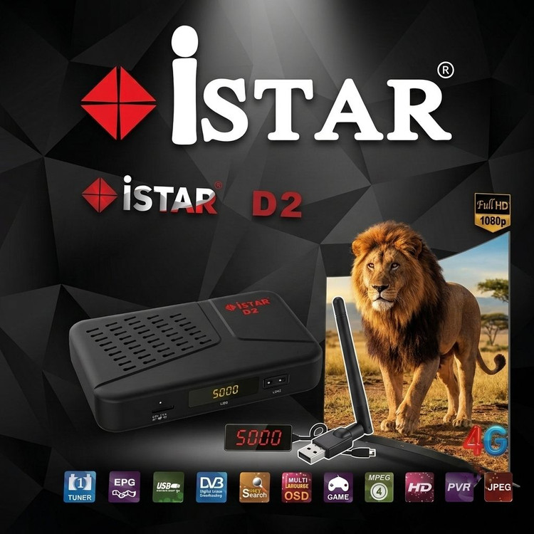 گیرنده جدید برند قدیمی iSTAR مدل D2 کیفیت تصویر بالا و شفاف با رزولوشن فوقالعاده سازگار با گردان