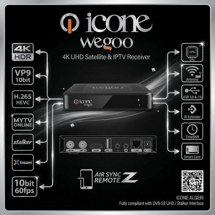 گیرنده تمام عیار آیکون مدل K10 ویگوو icone wegoo فورکی 60 فریم ساخت کره مونتاژ چین مناسب تلویزیون تا 120 اینچ